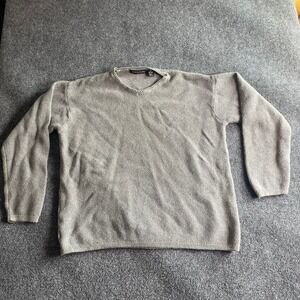 Structure Mens XL Grey V-Neck Sweater Ramie Cotton Chunky Knit Vintage 90s HK